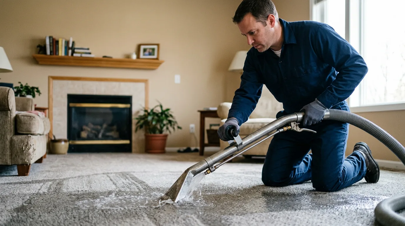 Water damage restoration technician working near Gifford, IL